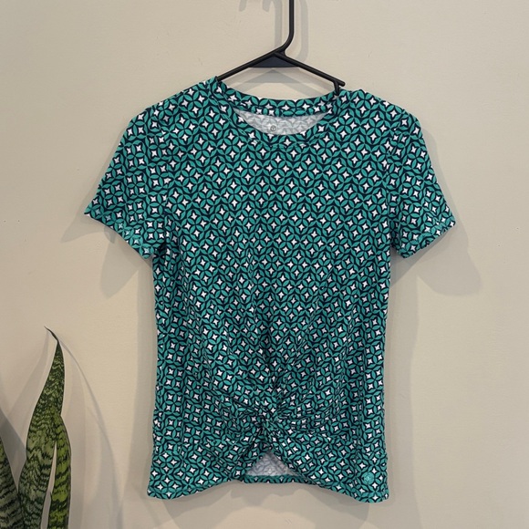 Talbots Tops - Talbots Teal Diamond Pattern Short Sleeve Top